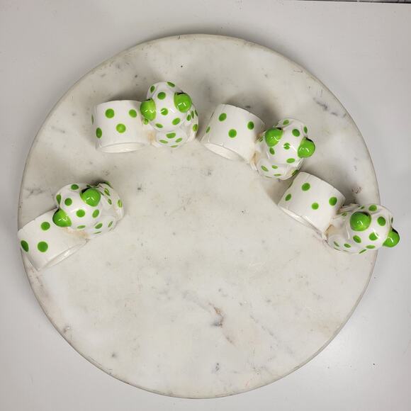 VTG Schmid Bros Frog Napkin Rings Ceramic Green White Hand Painted Japan 4 - Picture 13 of 16